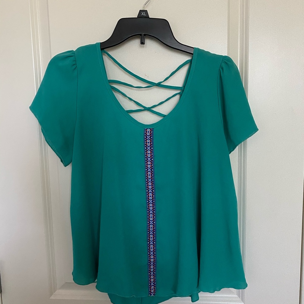 turquoise dress shirt with design